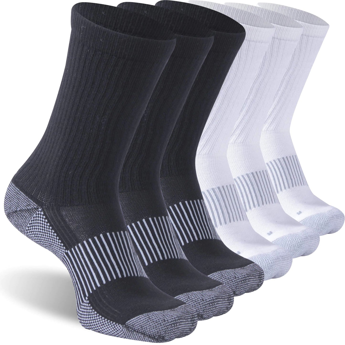 Dsource Copper Sports Socks Summer Running Breathable Crew Socks Large White & Black 6 pairs
