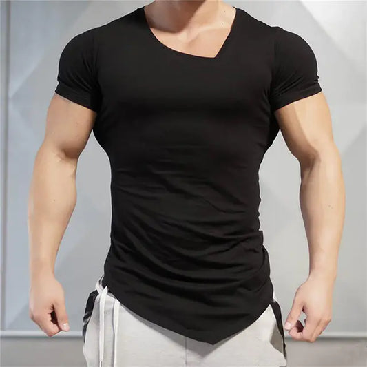 Men's Summer Cotton V Neck Short Sleeve Gym T-Shirt