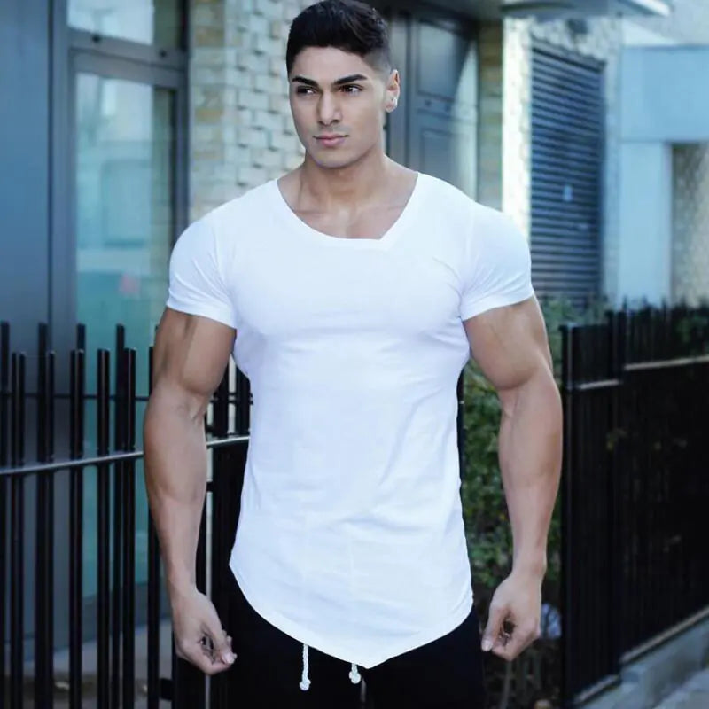 Men's Summer Cotton V Neck Short Sleeve Gym T-Shirt