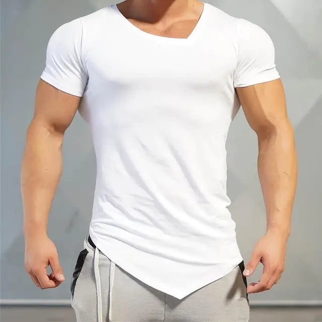 Men's Summer Cotton V Neck Short Sleeve Gym T-Shirt