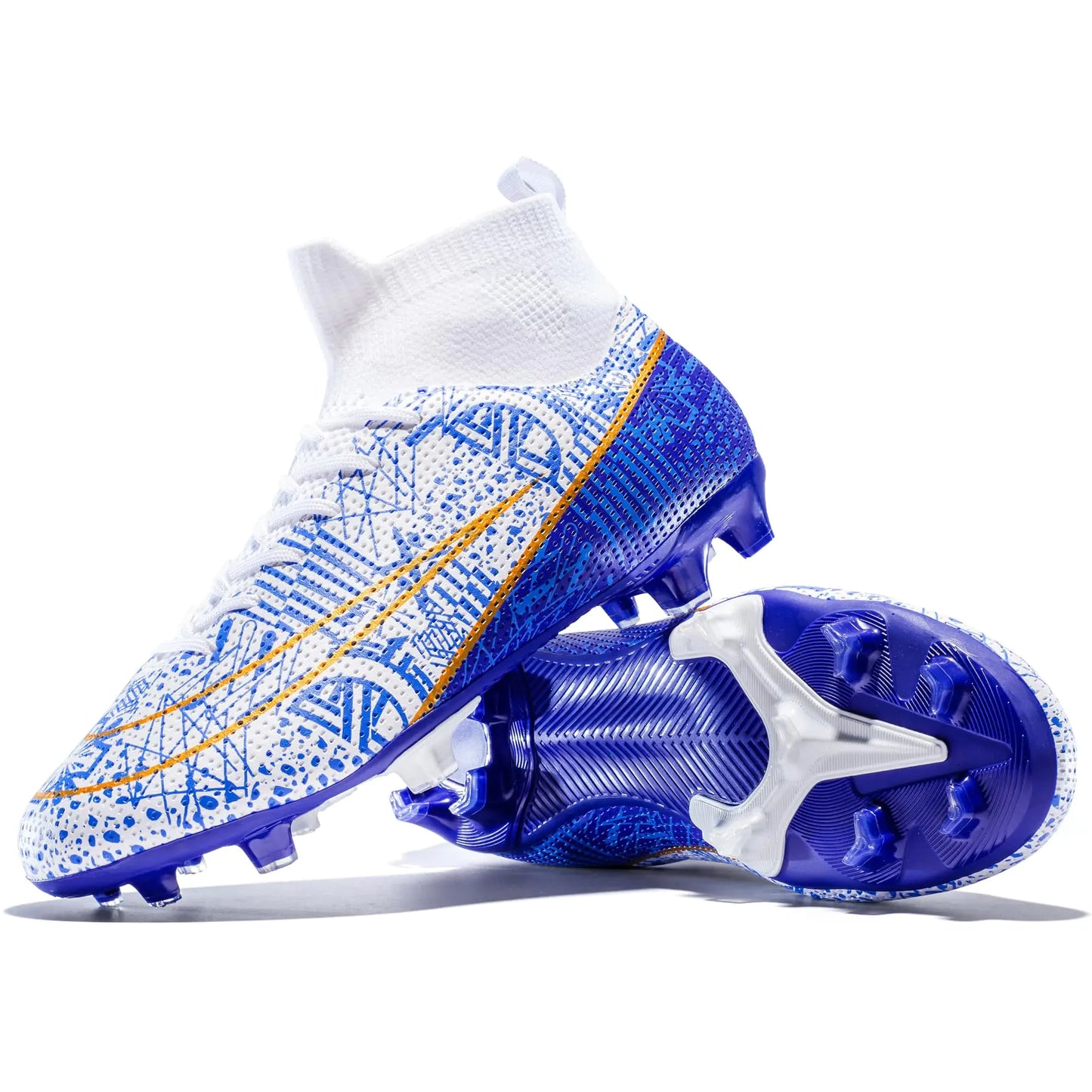 Football Cleats Men Indoor Outdoor High Top Soccer Shoes Lightweight Shock Resistant Training Boots Breathable Professional Turf Shoes Sport Athletic Ground Football Boots FG Soccer Cleats for Men