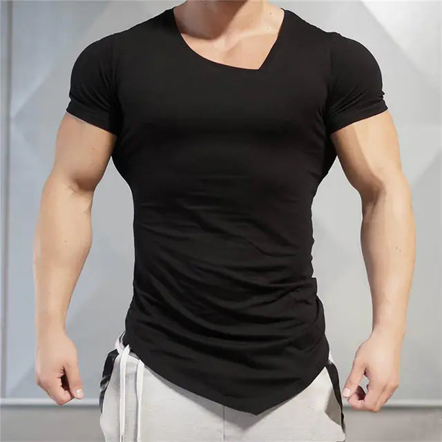 Men's Summer Cotton V Neck Short Sleeve Gym T-Shirt